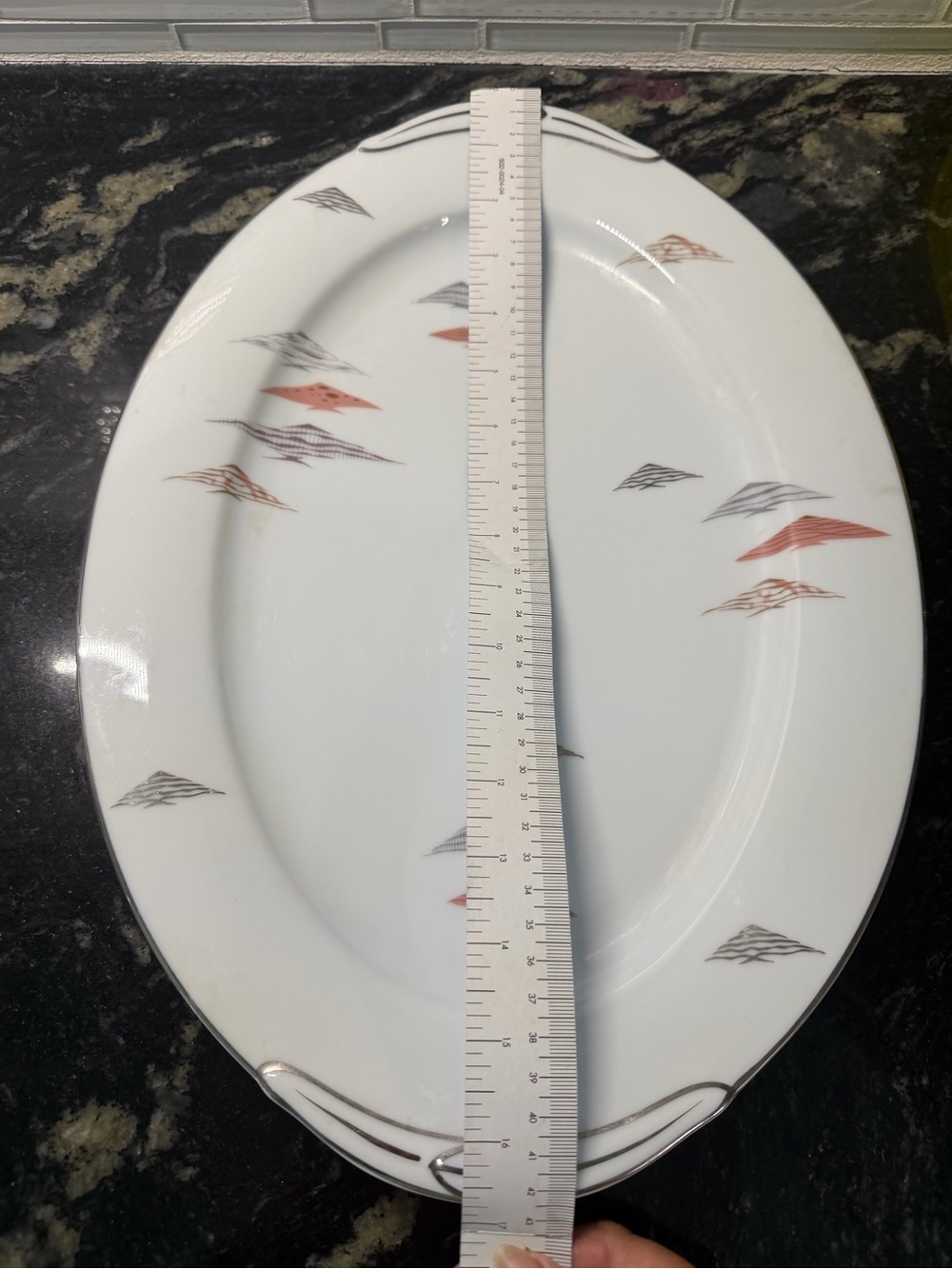 Noritake White China Huge Platter Dish Tropical Pattern Silver Trim Like new - Picture 2 of 5